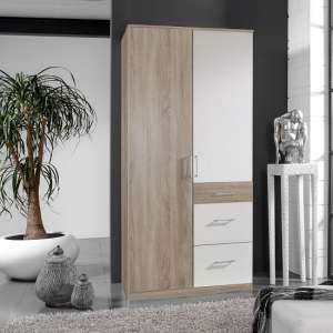 Marino Wooden Wardrobe In Oak Effect And White With 2 Doors