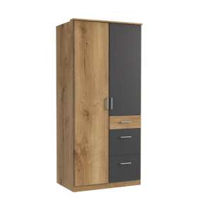 Marino Wooden Wardrobe In Planked Oak Effect And Graphite
