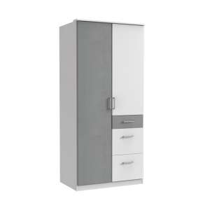 Marino Wooden Wardrobe In White And Light Grey With 2 Doors