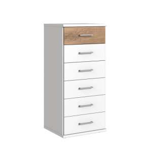 Marino Chest Of Drawers Tall In White And Planked Oak Effect