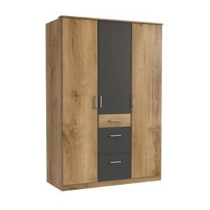 Marino Wardrobe In Planked Oak Effect And Graphite With 3 Doors