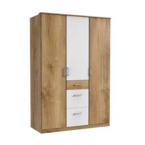 Marino Wardrobe In Planked Oak Effect And White With 3 Doors
