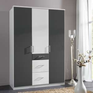 Marino Wardrobe In White And Graphite With 3 Doors And 3 Drawers