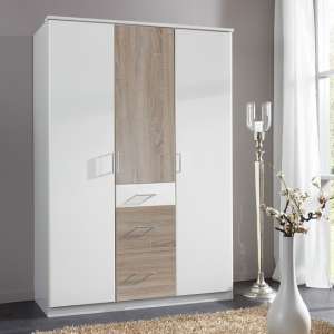 Marino Wardrobe In White And Oak Effect With 3 Doors