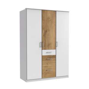 Marino Wardrobe In White And Planked Oak Effect With 3 Doors