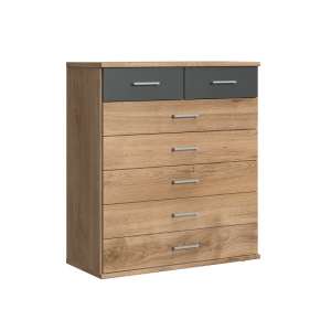 Marino Chest Of Drawers Wide In Planked Oak Effect And Graphite