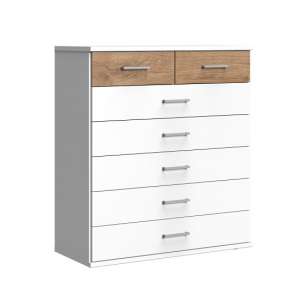 Marino Chest Of Drawers Wide In White And Planked Oak Effect