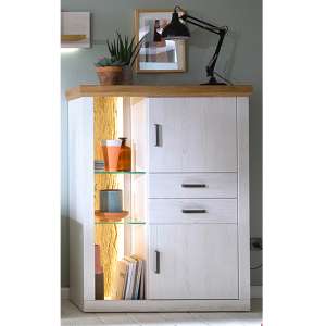 Marka Wooden Highboard In Pinie Aurelio With 2 Doors And LED