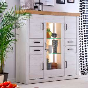 Marka Wooden Highboard In Pinie Aurelio With 5 Doors And LED
