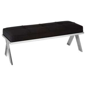 Markeb Black Fabric Dining Bench With Silver Steel Frame