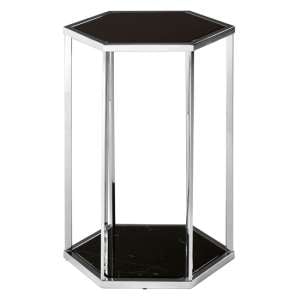 Markeb Black Marble End Table With Silver Stainless Steel Frame