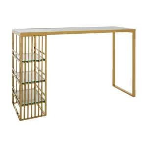 Markeb Glass Bar Table In Gold Stainless Steel Frame