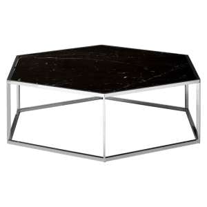 Markeb Hexagonal Black Marble Coffee Table With Silver Frame