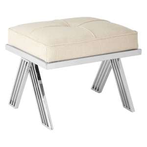 Markeb Light Grey Fabric Footstool With Silver Steel Frame