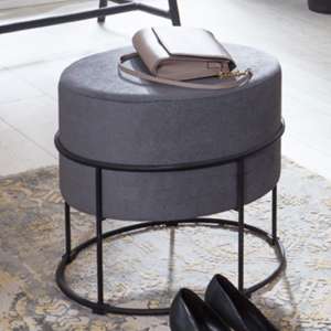 Marostica Round Fabric Stool In Grey With Black Legs
