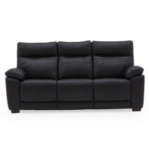 Marquess 3 Seater Sofa In Black Faux Leather With Wooden Feet