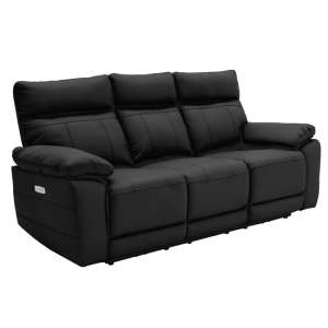 Marquess Electric Recliner Faux Leather 3 Seater Sofa In Black