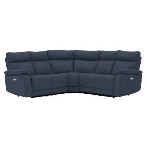 Posit Electric Recliner Leather Corner Sofa In Indigo Blue