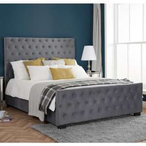 Marquis Fabric Double Bed In Grey Velvet
