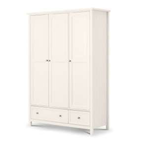 Madge Wooden Wardrobe Wide In White With 3 Doors and 2 Drawers