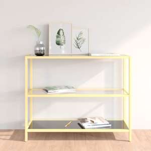Marrim Black Glass Console Table With Gold Metal Frame