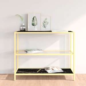 Marrim Black Marble Effect Glass Console Table With Gold Frame