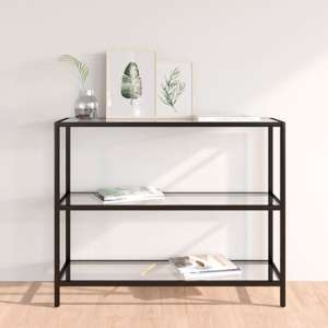 Marrim Clear Glass Console Table With Black Metal Frame