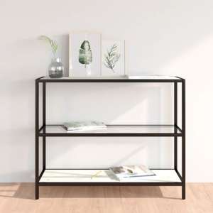 Marrim White Marble Effect Glass Console Table With Black Frame