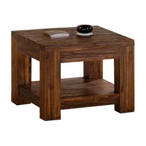 Makara Wooden Lamp Table In Dark Brown Sandblasted