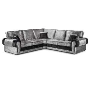 Martock Crushed Velvet Large Corner Sofa In Black And Silver