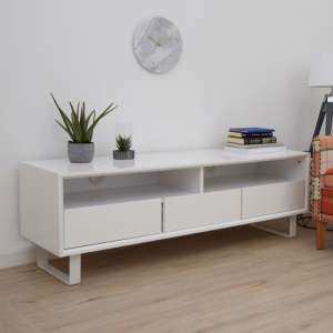 Martos High Gloss TV Stand With 3 Drawers In White