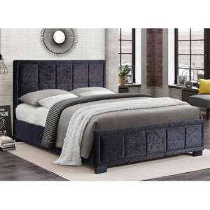 Masira Fabric Double Bed In Black Crushed Velvet