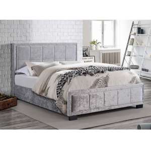 Masira Fabric Small Double Bed In Steel Crushed Velvet