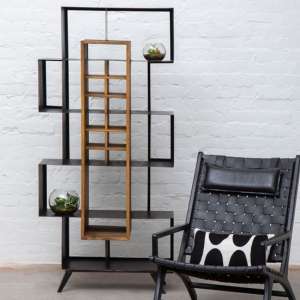 Masoka Wooden Shelving Unit With Black Frame In Natural