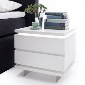 Matis Bedside Cabinet In White Gloss With 2 Drawers And LED