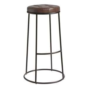 Matron Industrial Brown Faux Leather Bar Stool With Black Frame