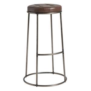 Matron Industrial Brown Faux Leather Bar Stool With Raw Frame