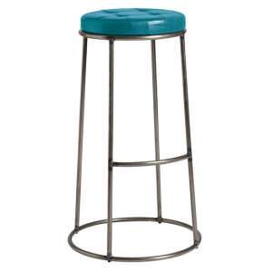 Matron Industrial Teal Faux Leather Bar Stool With Raw Frame