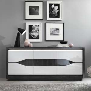 Mattis Wooden Sideboard In Gloss Grey Oak And White With LED