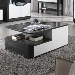 Mattis Wooden Storage Coffee Table In Gloss Grey Oak And White