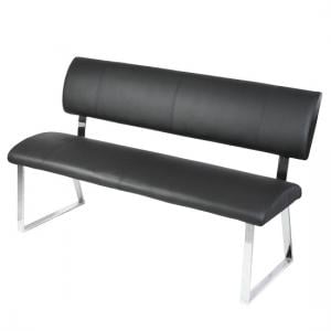 Mattis Dining Bench In Black Faux Leather With Chrome Base