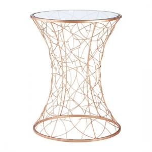 Mattis Concave Side Table In Clear Glass With Rosegold Frame