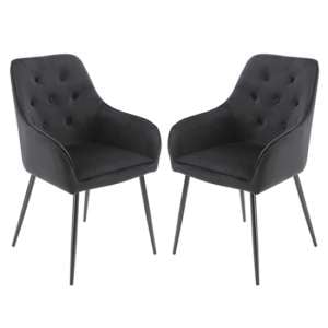 Maura Chesterfield Black Velvet Dining Chairs In A Pair