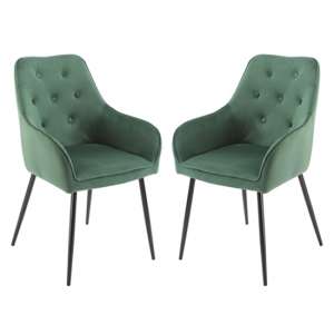 Maura Chesterfield Green Velvet Dining Chairs In A Pair