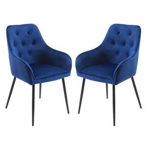 Maura Chesterfield Navy Blue Velvet Dining Chairs In A Pair