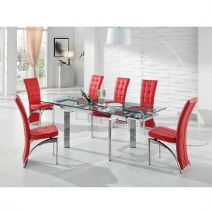 Maxim Extendable Glass Dining Set With 6 Ravenna Red Chairs