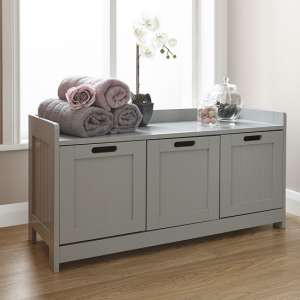 Catford Wooden Storage Bench In Grey With 3 Doors