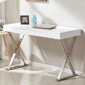 Mayline Glass Top High Gloss Laptop Desk In White
