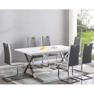 Mayline White Extending Dining Table 6 Petra Grey White Chairs