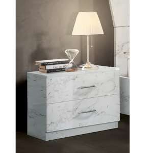 Mayon Wooden Bedside Cabinet In White Marble Effect